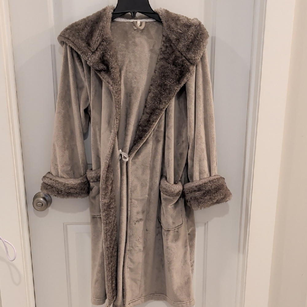 Pottery Barn Taupe Teddy Jacket with Faux Fur Trim